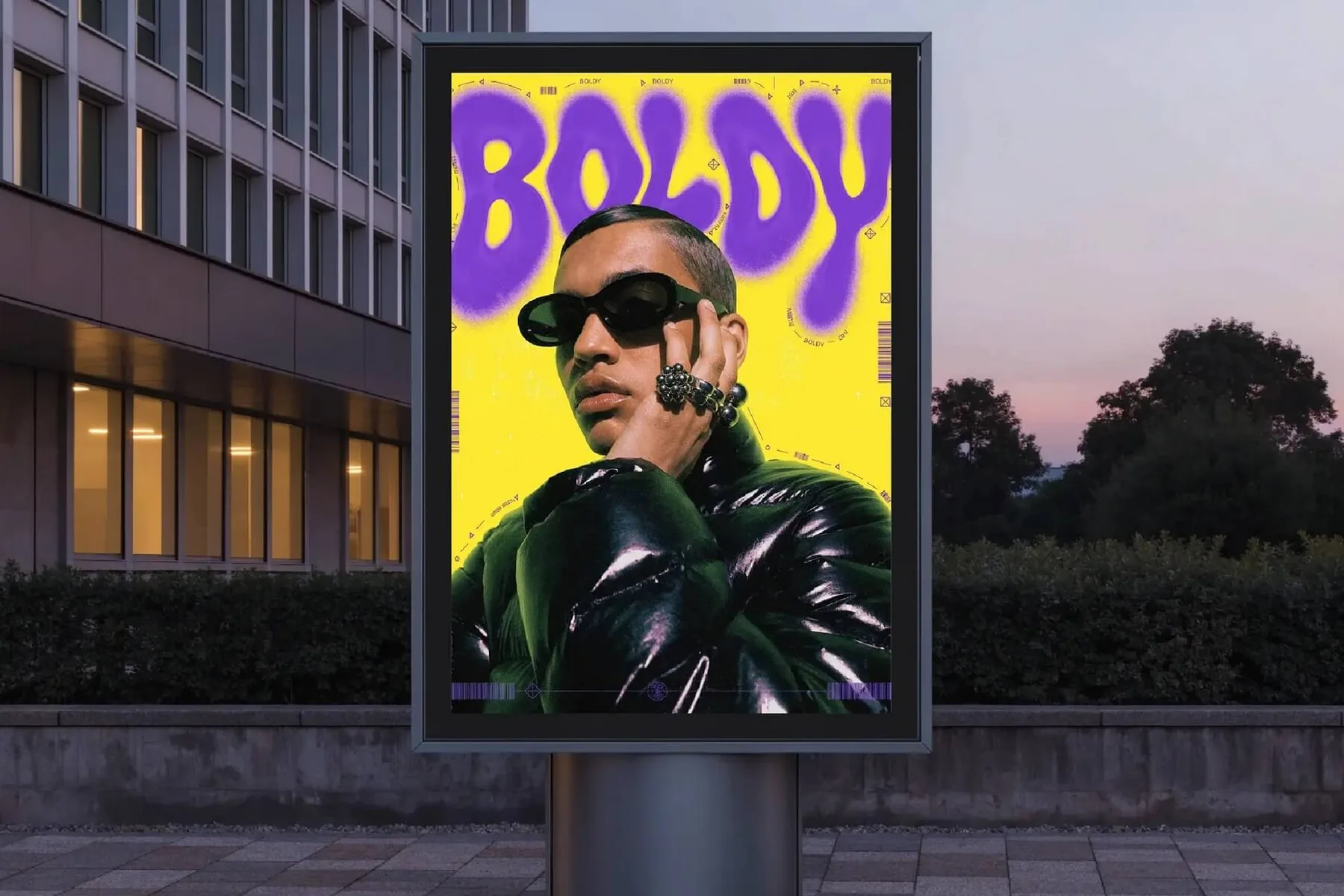 A billboard advertisement set in an urban park
