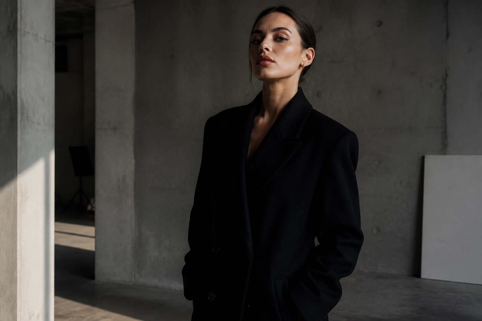 An editorial portrait in a textured interior